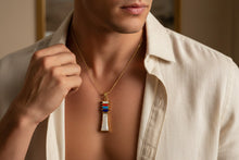 Load image into Gallery viewer, Mother of Pearl Djed Pillar Pendant, Gold Egyptian Revival Necklace
