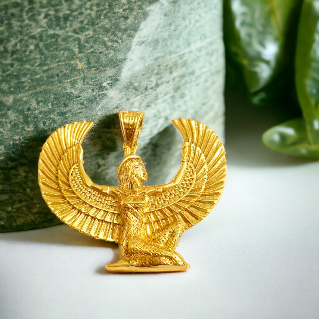 Winged Goddess Maat Gold Pendant