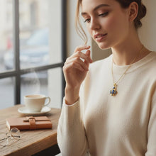 Load and play video in Gallery viewer, Gold Scarab Pendant Necklace, Dark Blue Sparkle Opal, Egyptian Revival Jewelry
