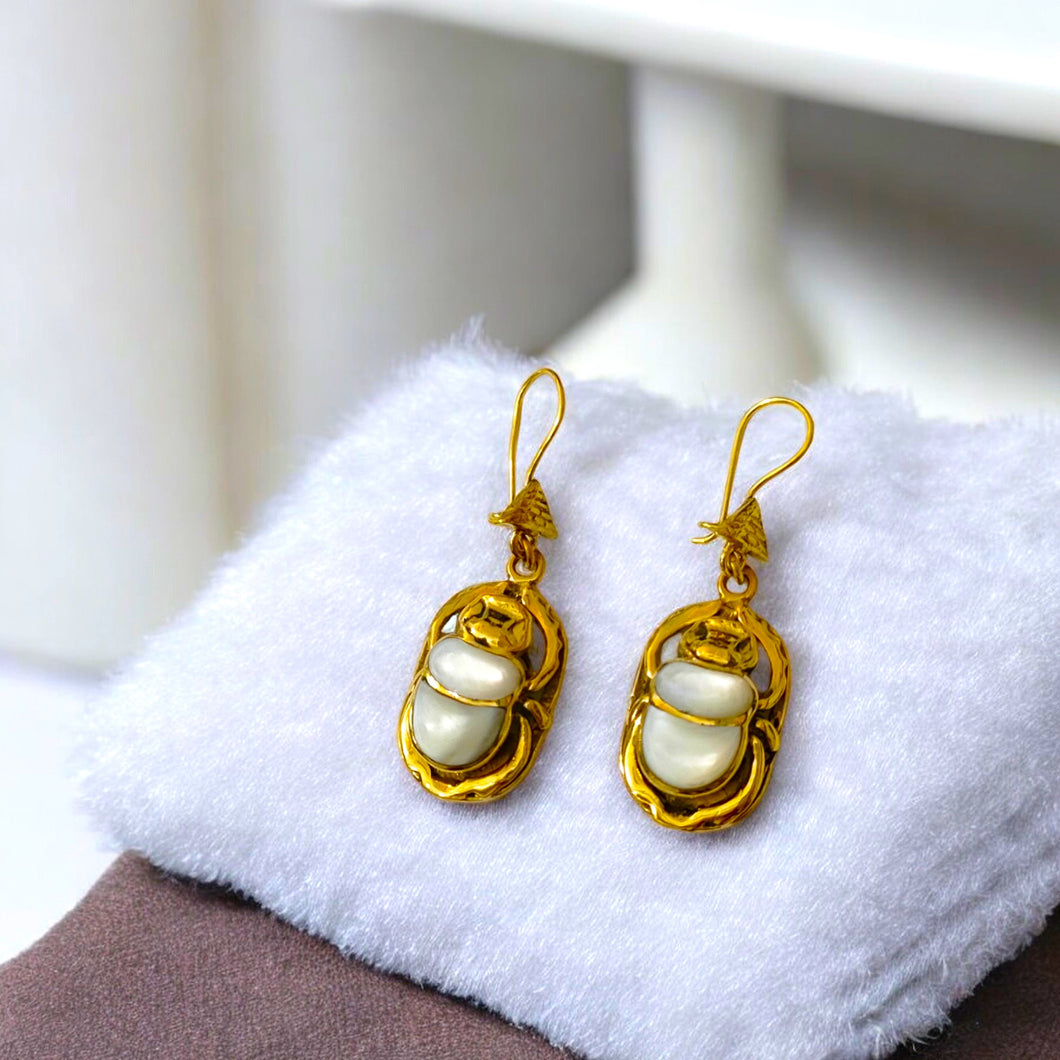 Gold Scarab Egyptian Earring