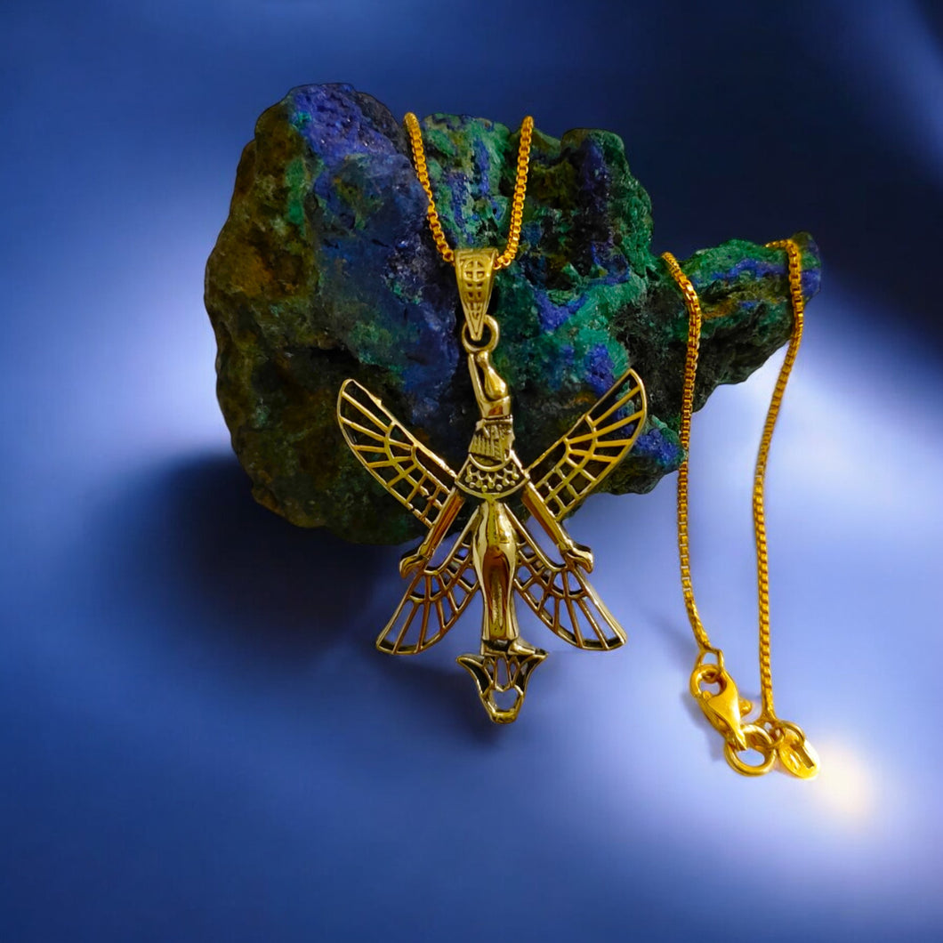 Winged Isis Gold Pendant Necklace